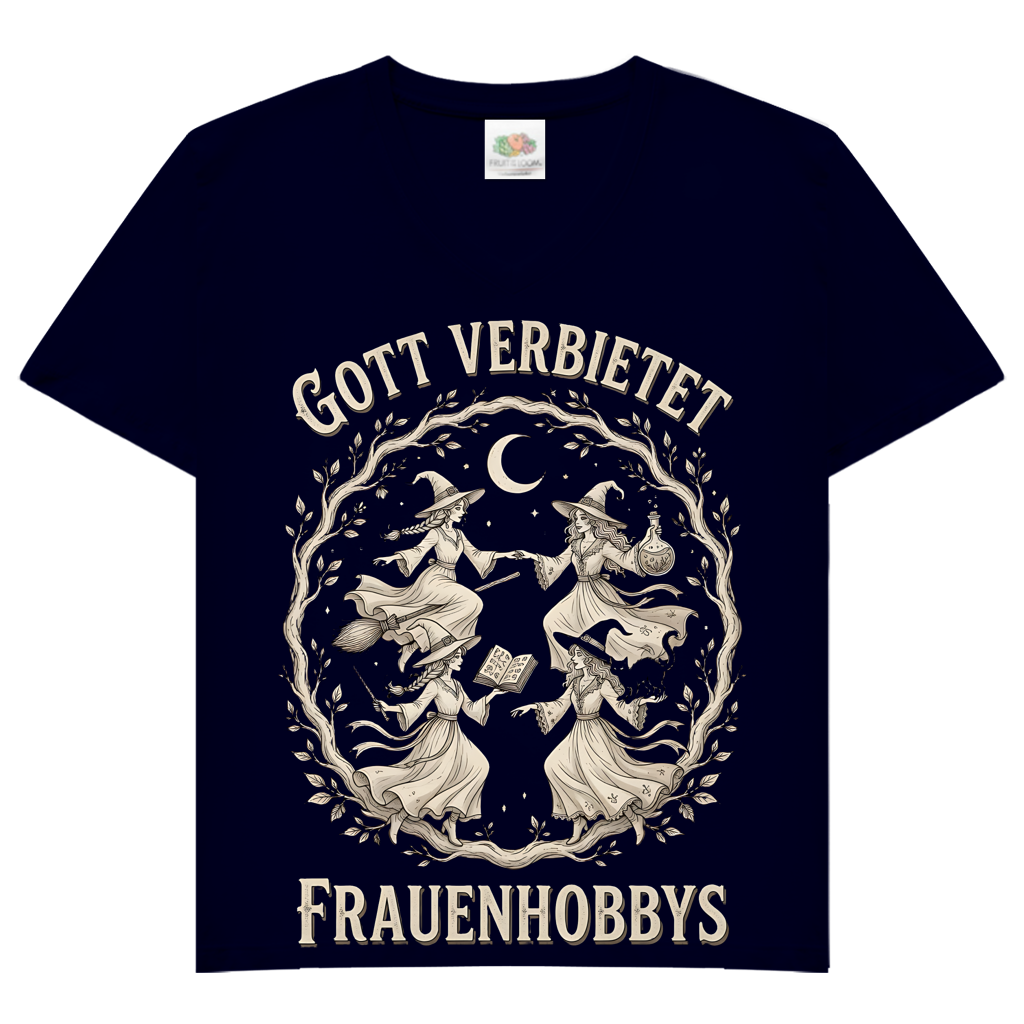Gott verbietet Frauenhobbys Hexen - Damen V-Neck T-Shirt Deep Navy