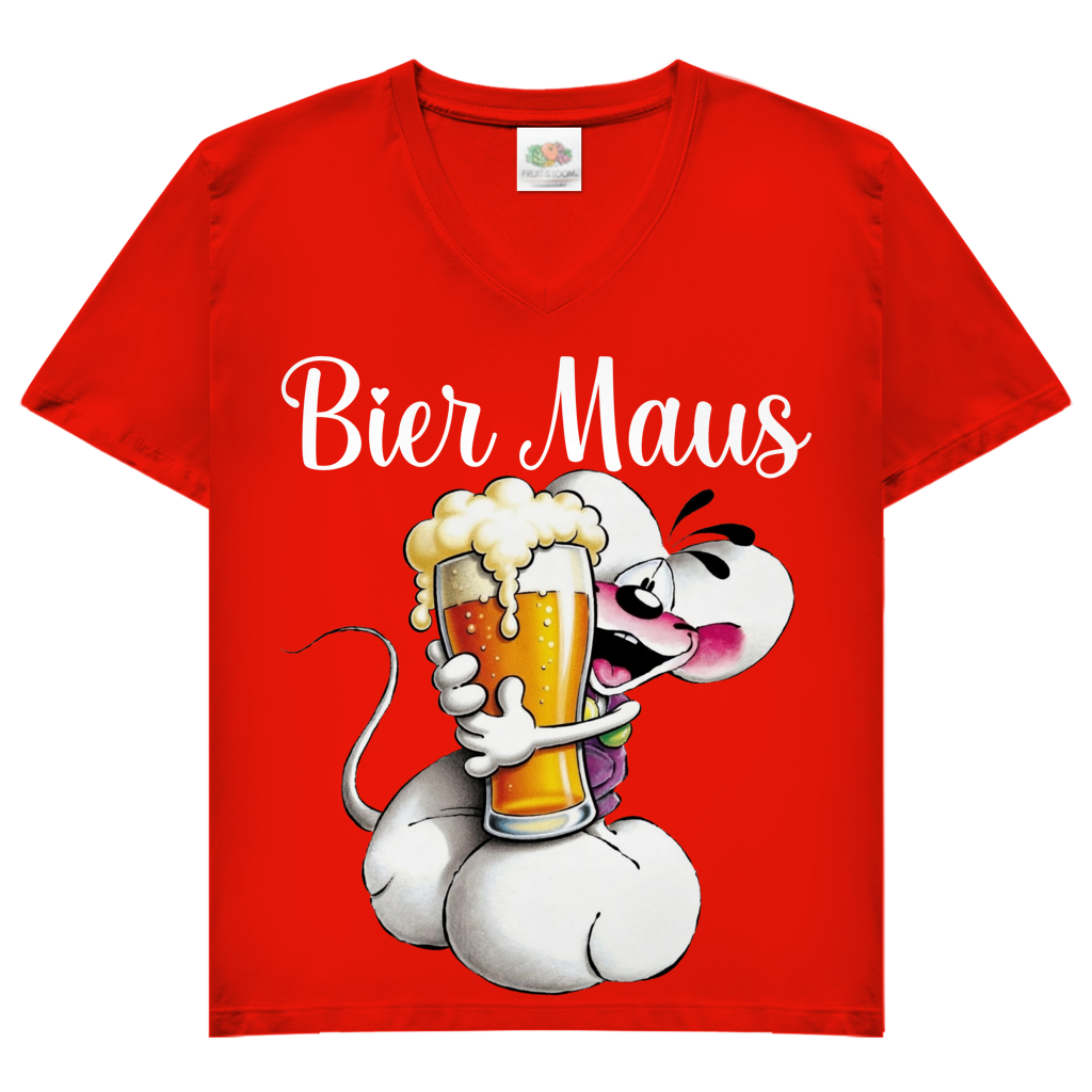 Bier Diddl Maus - Damen V-Neck T-Shirt Red