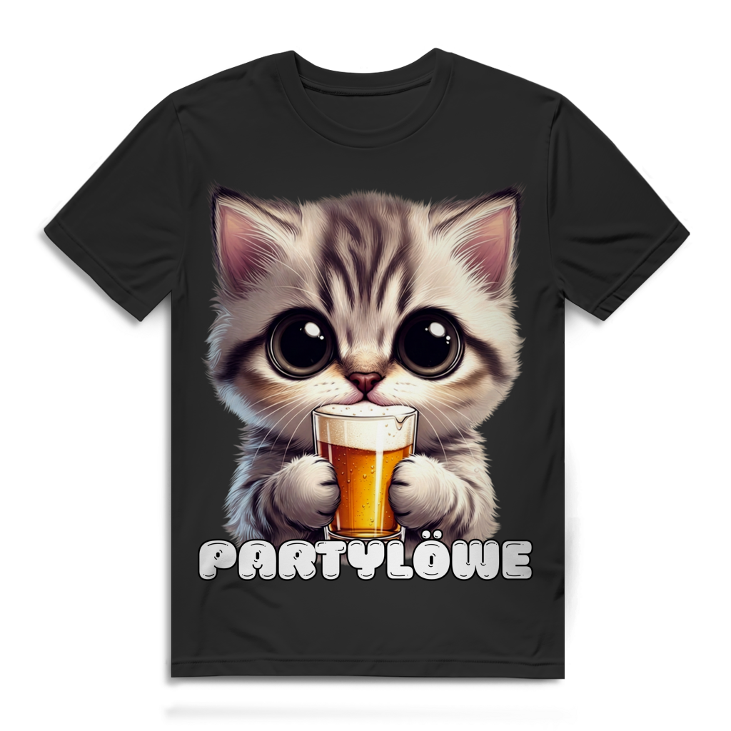 Partylöwe Kätzchen T-Shirt Herren | Lustiges Bier Katze Bio Shirt Black