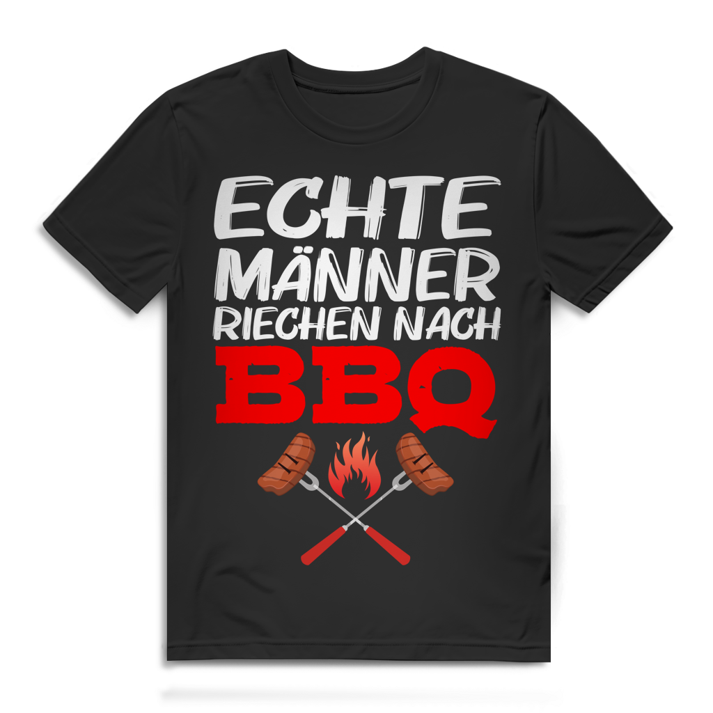 Echte Männer riechen nach BBQ Herren T-Shirt Grillsaison Barbecue Feuer