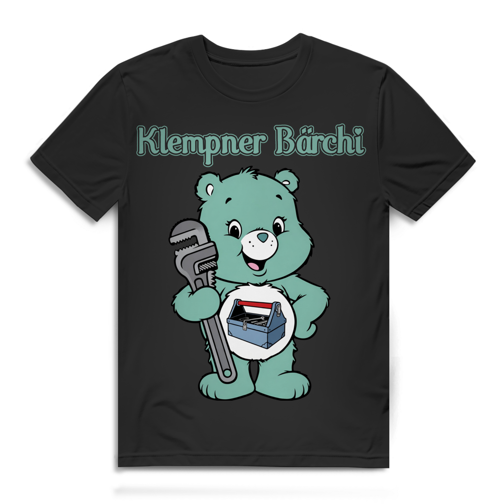 Klempner Bärchi Herren T-Shirt Rohrzange Werkzeug Motiv Funshirt Black