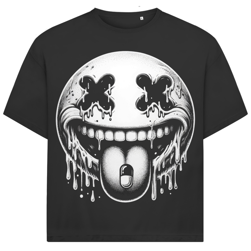 Jack & Jones Oversize Dripping Smiley Face Herren T-Shirt Black