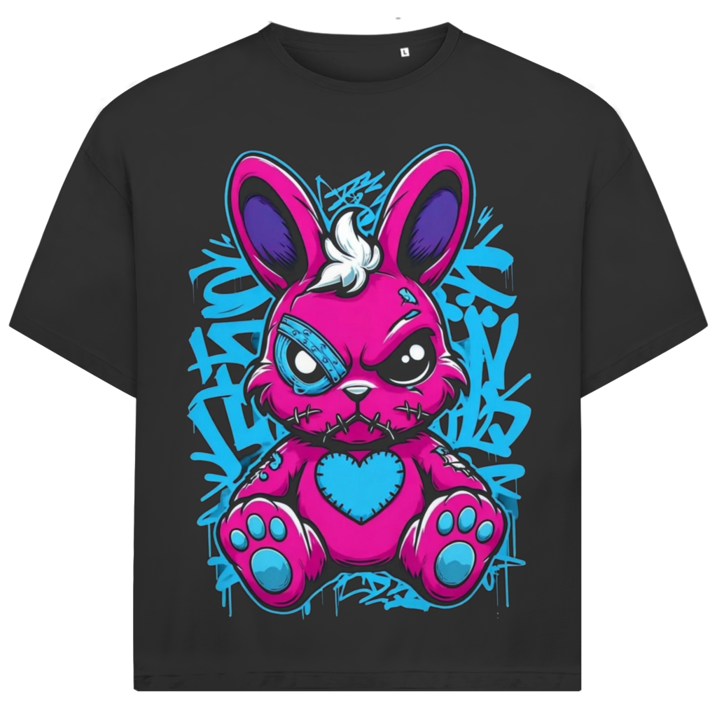 Jack & Jones Herren T-Shirt Pink Graffiti Bunny Urban Art Oversized Bio