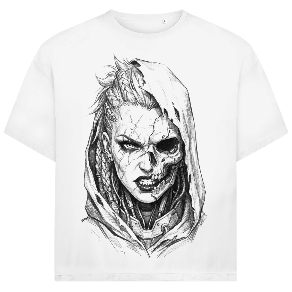 Jack & Jones Herren T-Shirt Cyberpunk Skull Woman Dark Art Bio Oversized