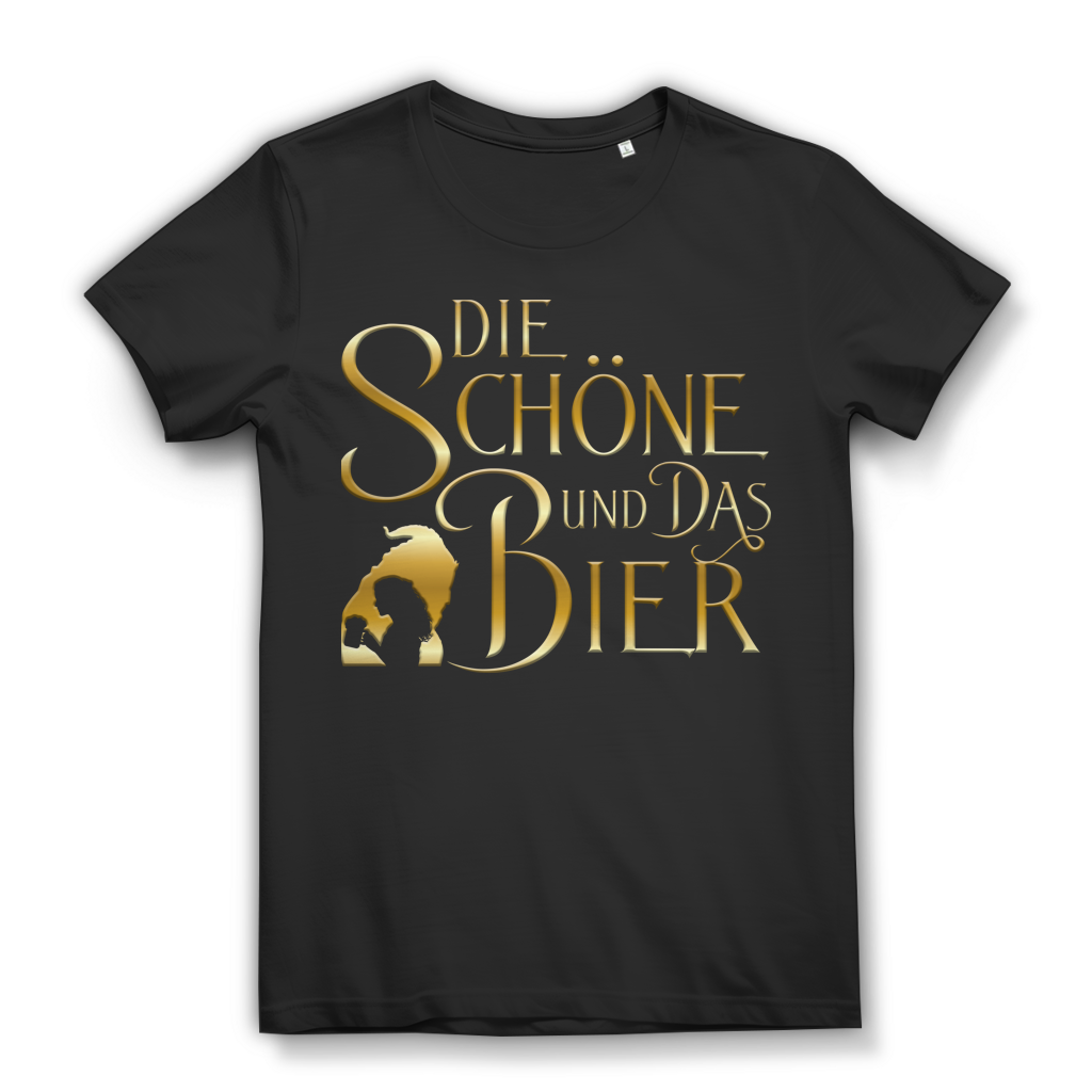 Die Schöne und das Bier Gold - Damen Premium Bio T-Shirt Farbe Schwarz Black