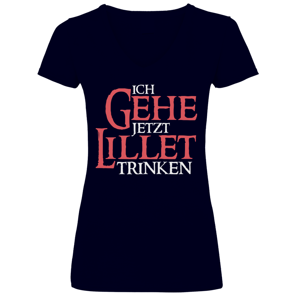 Ich gehe jetzt Lillet trinken - Beidseitiger Druck - V-Neck Damenshirt Deep Navy