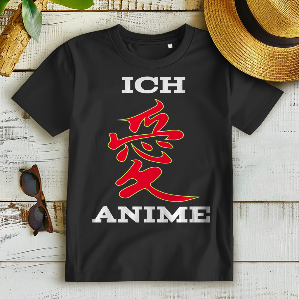 Anime T-Shirt Damen – Ich liebe Anime Japan Kanji – Geschenk für Anime Fans