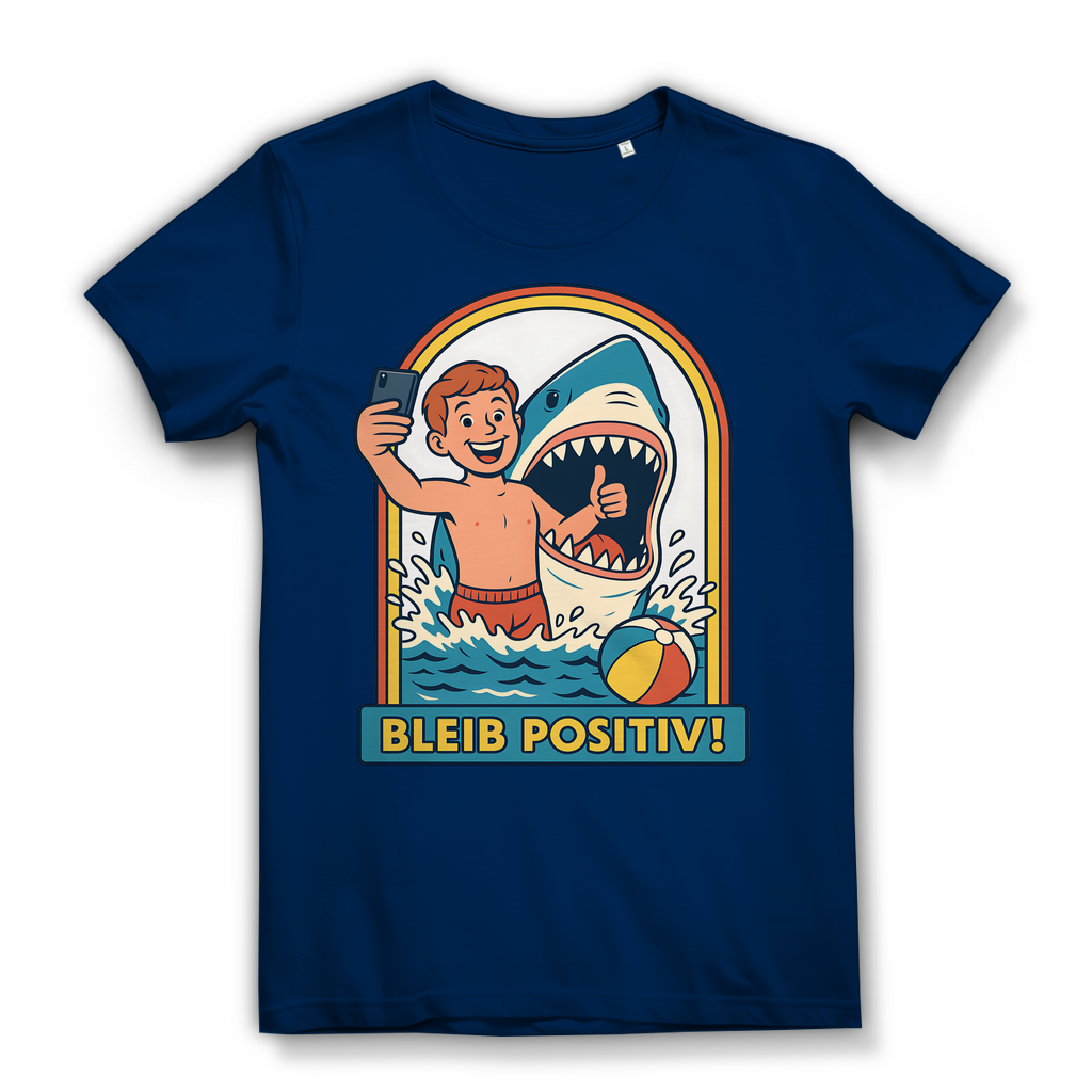 Bleib Positiv Hai Selfie Retro - Damen Premium Bio T-Shirt Navy