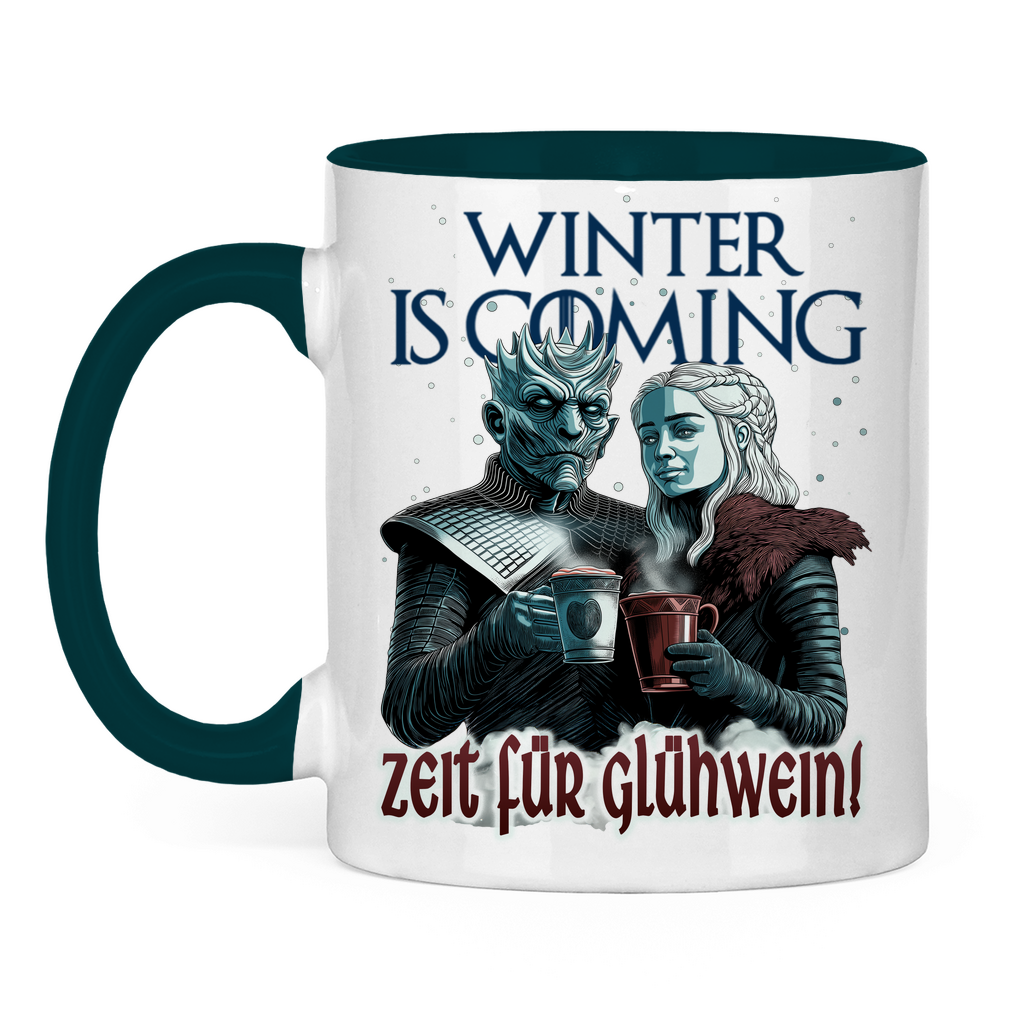 Winter is coming - Zeit für Glühwein - Tasse zweifarbig Petrol