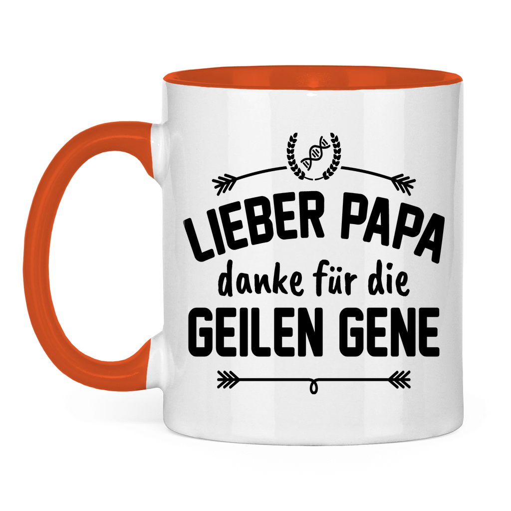 Lieber Papa danke für die geilen Gene - Tasse zweifarbig Orange
