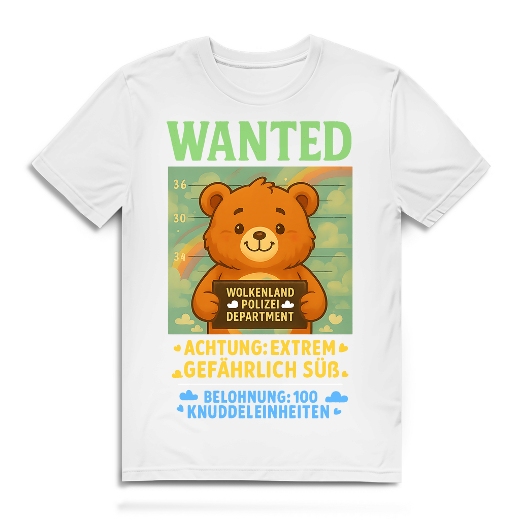 Herren Premium Bio T-Shirt Wanted Glücksbärchi Wolkenland Extrem Gefährlich Süß White
