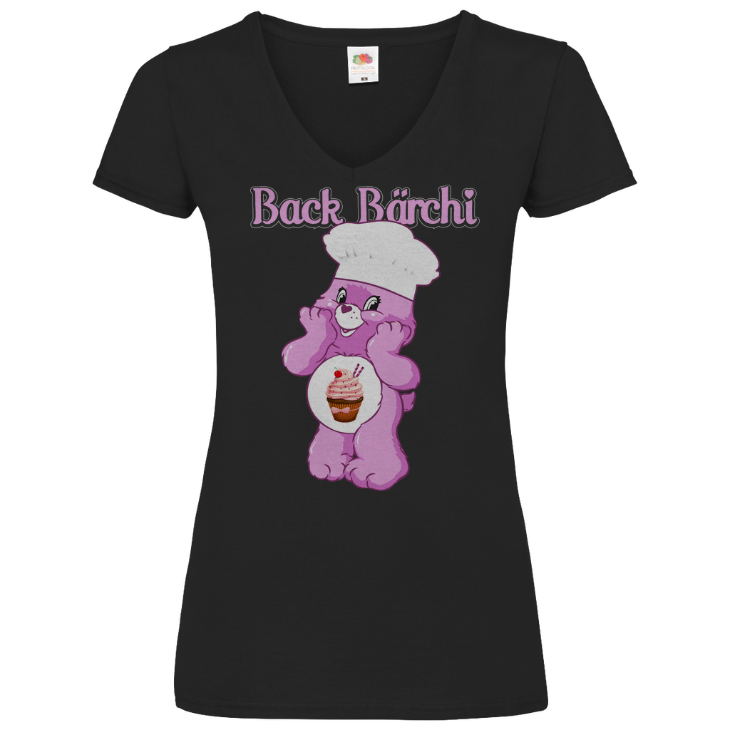 Back Bärchi - Glücksbärchi - V-Neck Damenshirt Black