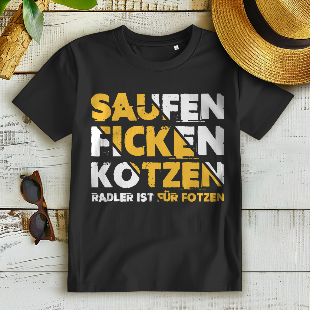 Saufen Ficken Kotzen Radler ist für Fotzen - Damen Premium Bio T-Shirt Schwarz