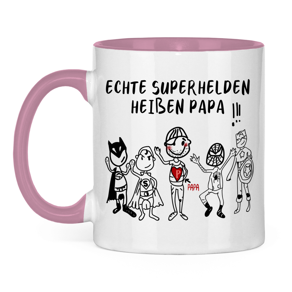 Echte Superhelden heißen Papa! - Tasse zweifarbig Pink