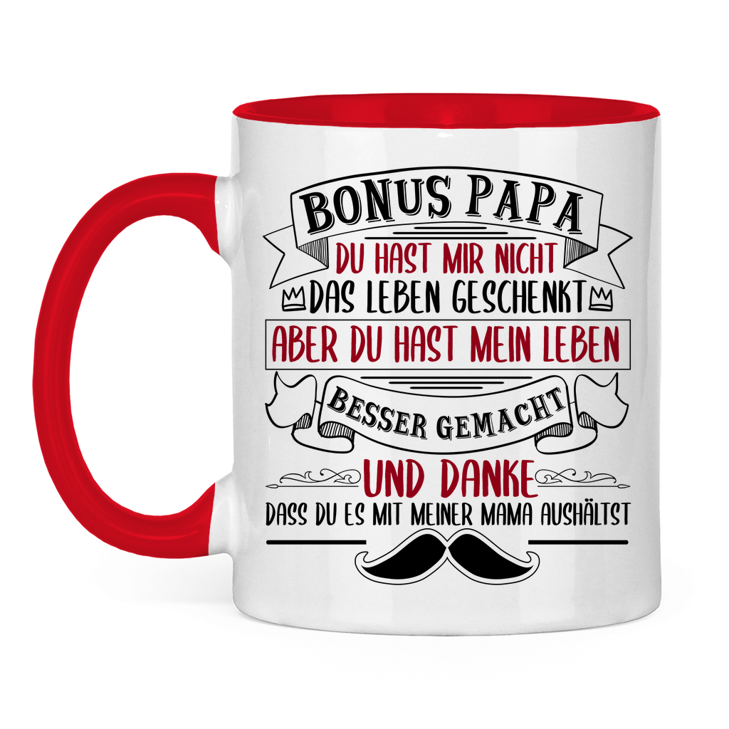 Bonus Papa danke dass du es mit meiner Mama aushältst - Tasse zweifarbig Red