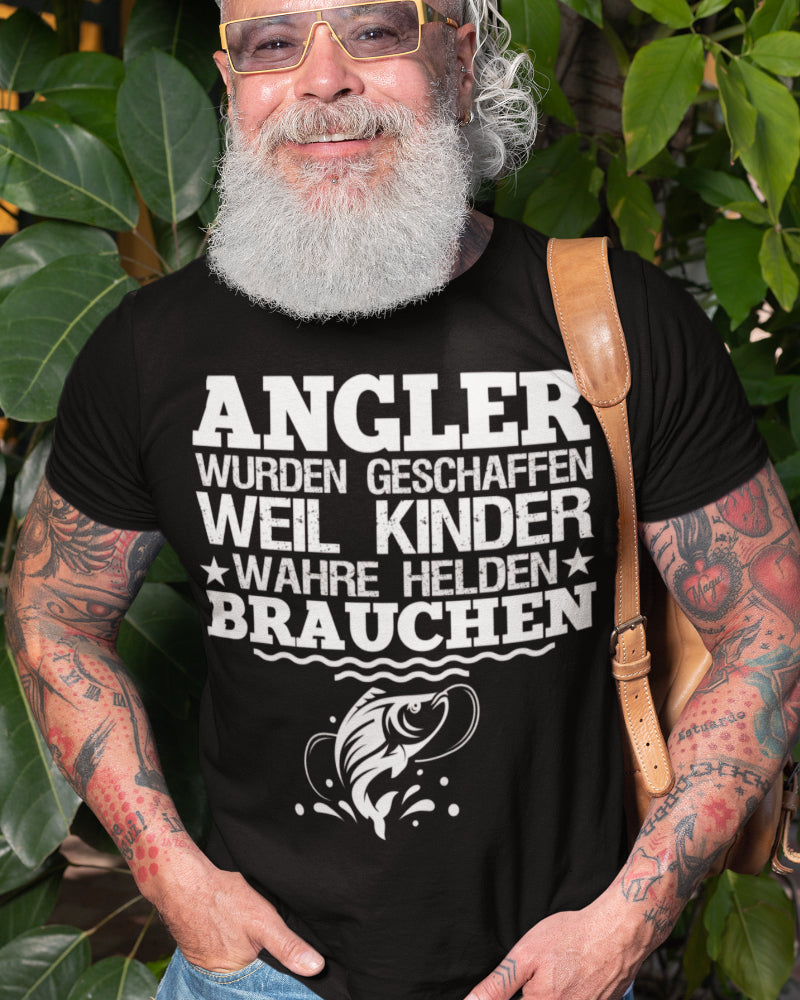 Angler wurden geschaffen weil Kinder wahre Helden brauchen T Shirt Männer Papa