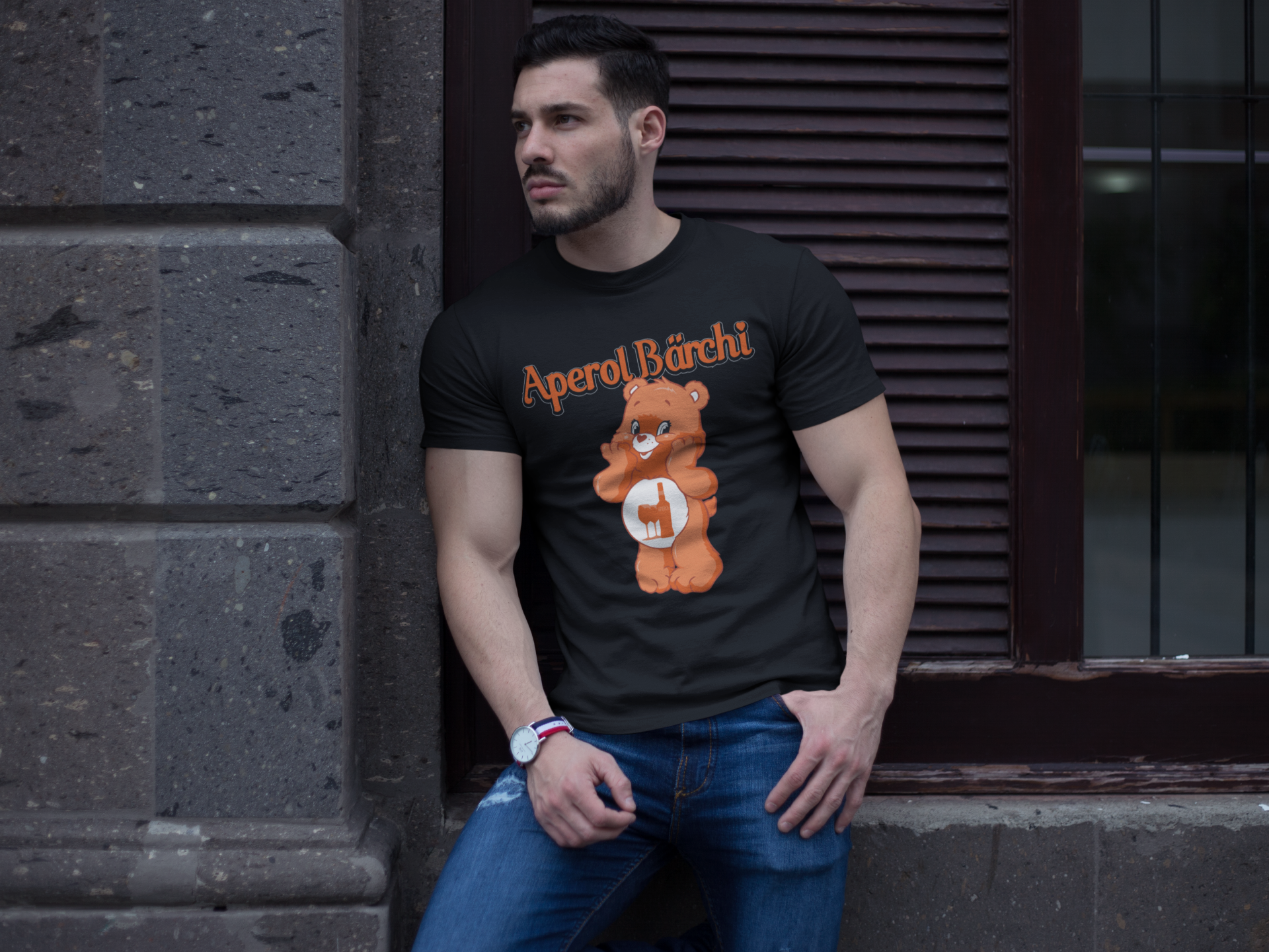 Aperol Bärchi Glücksbärchi Herren Shirt mit Fitness Model