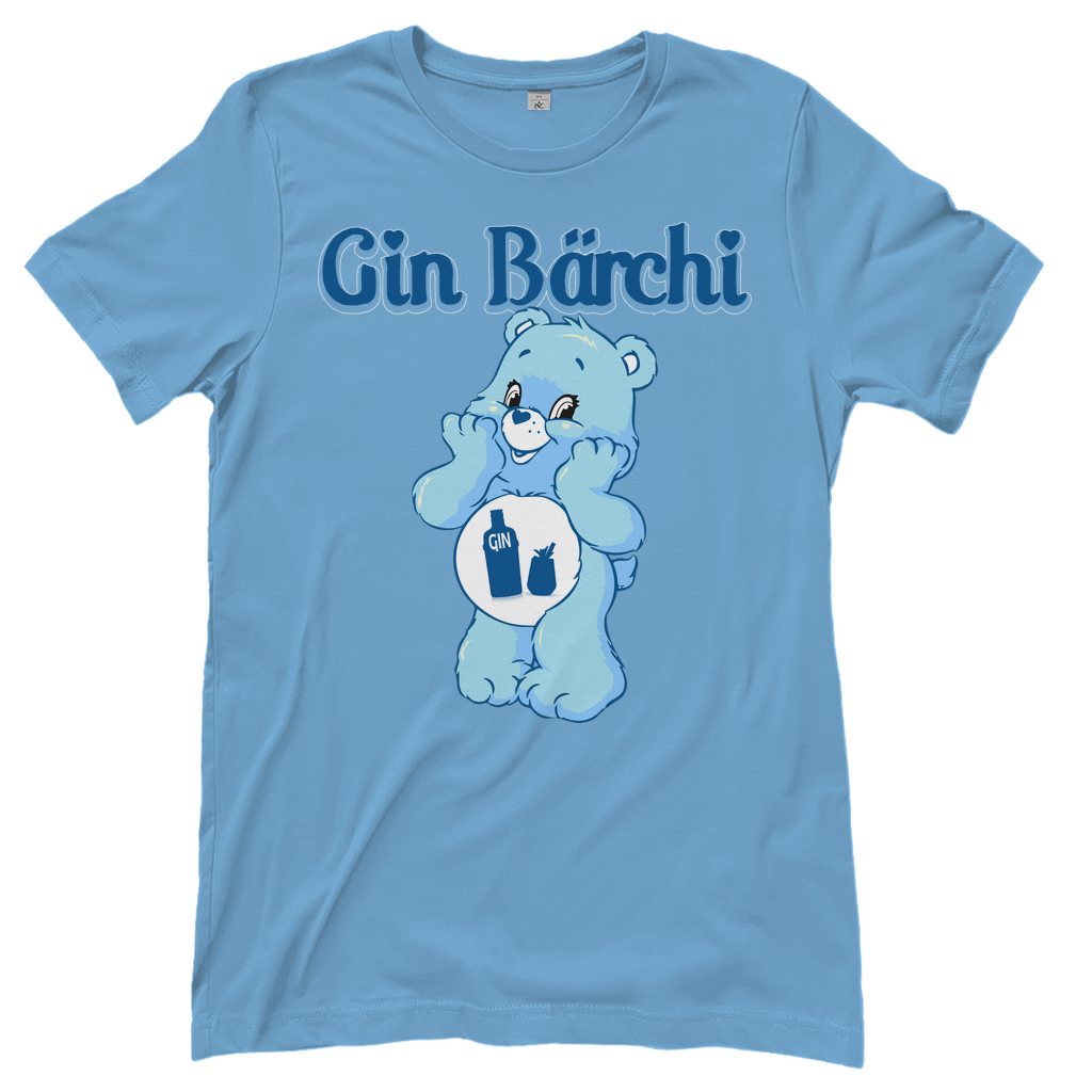 Babyblaues Damenshirt mit Gin Bärchi Design mit Gin Flasche und Glas