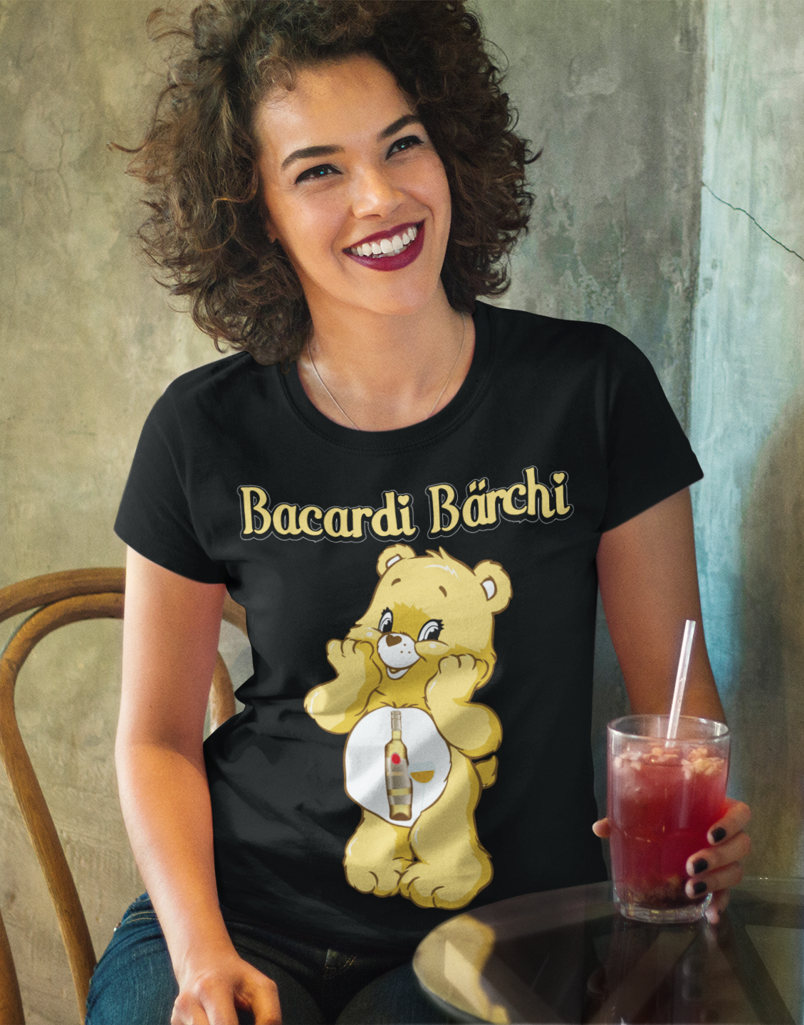 Bacardi Bärchi Glücksbärchi - Damen Premium Bio T-Shirt Schwarz