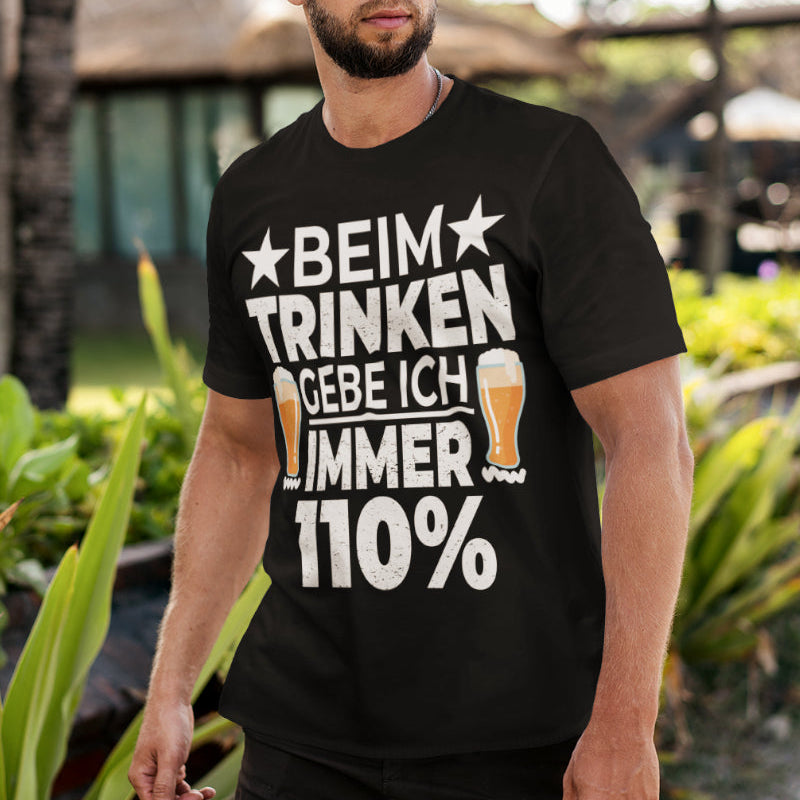 Spruch T-Shirt Herren mit Bierglas Motiv Feier Shirt Party Beim Trinken 110 %