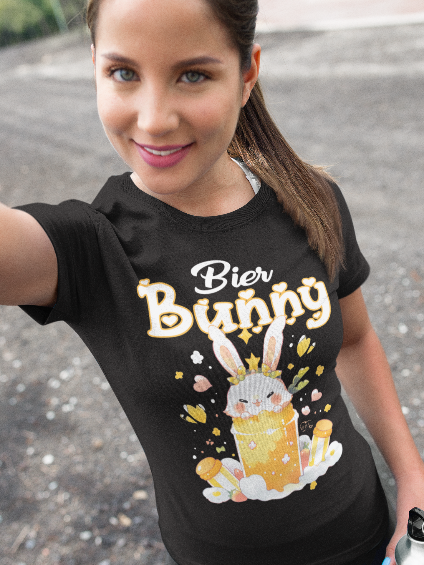 Bier Bunny Hase Hässchen - Damen Premium Bio T-Shirt Schwarz