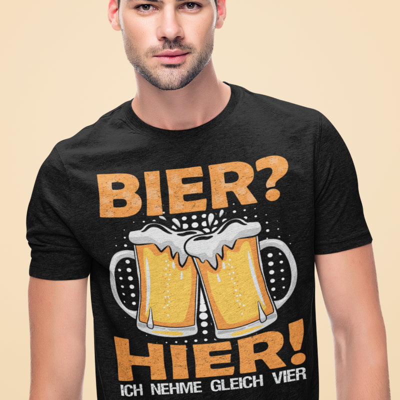 Spruch T-Shirt Herren Bierglas Design Bier Hier Ich nehme gleich vier Feierlaune