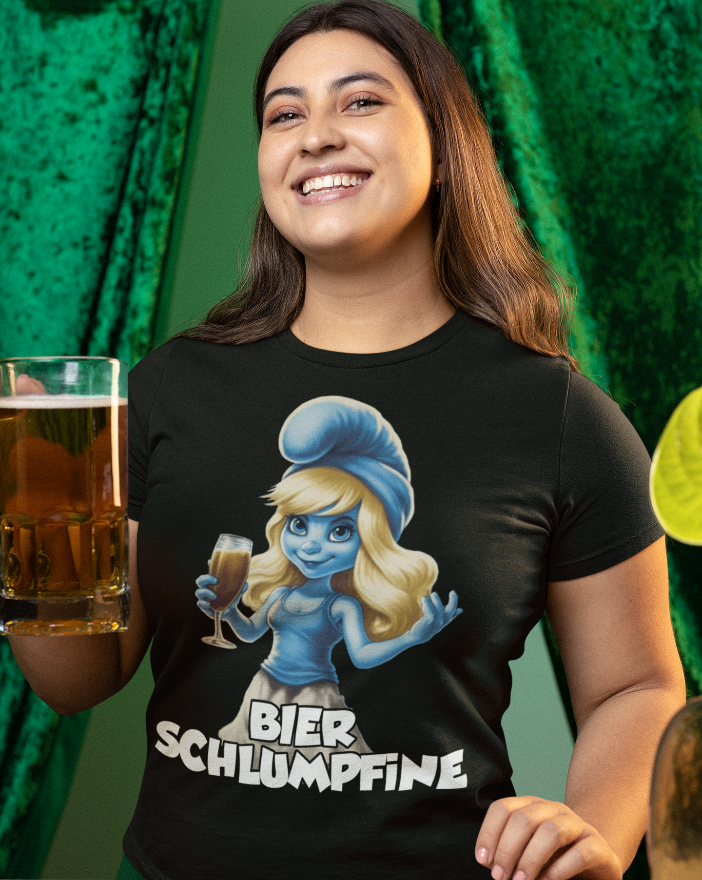 Bier Schlumpfine Grafik - Damen Premium Bio T-Shirt