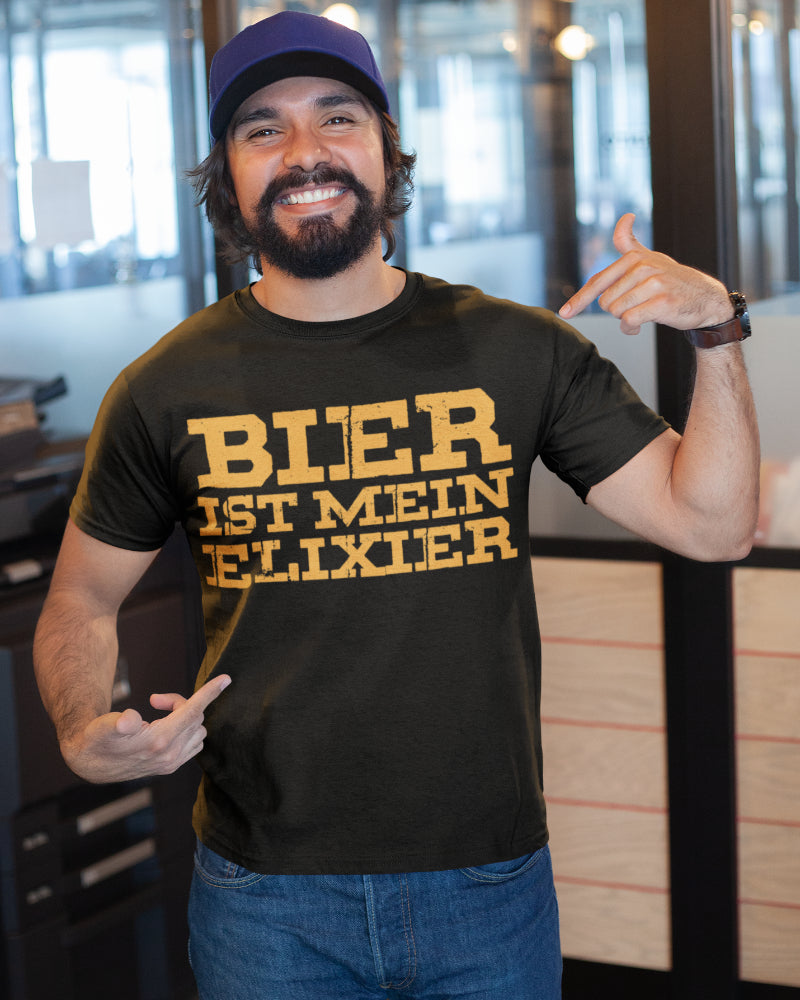 Herren Bier Spruch Shirt – Bier ist mein Elixier – Witziges Party T-Shirt