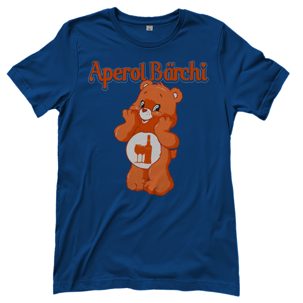Blaues Aperol Bärchi Glücksbärchi Damenshirt mit Flasche und Glas