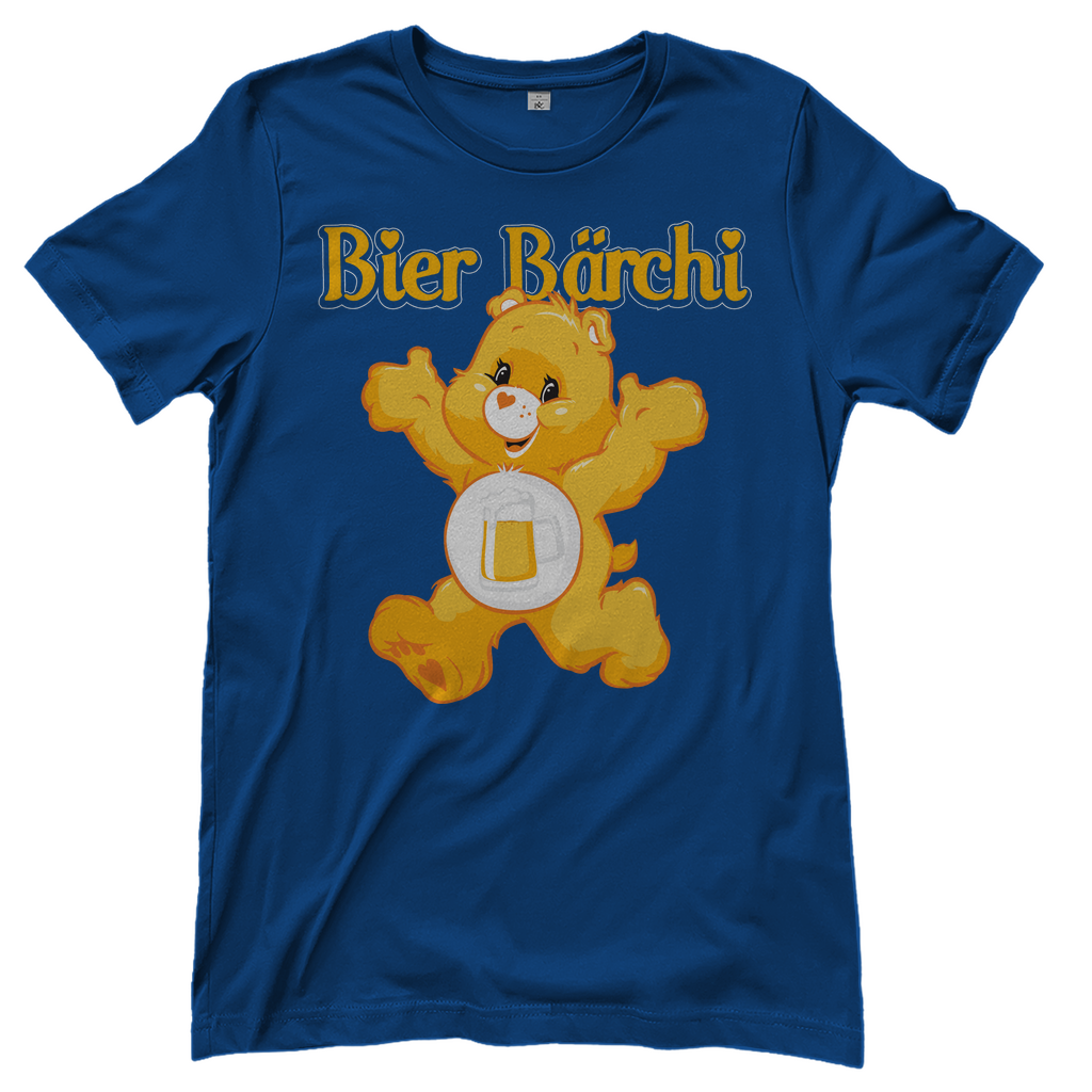 Blaues Bier Bärchi Glücksbärchi Damenshirt mit Flasche und Glas