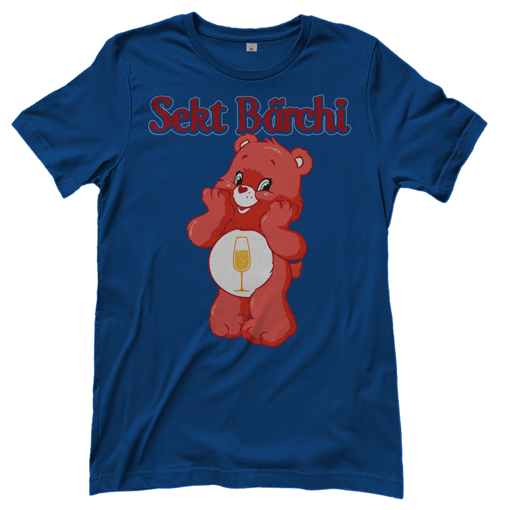 Blaues Sekt Bärchi Glücksbärchi Damenshirt mit Flasche und Glas