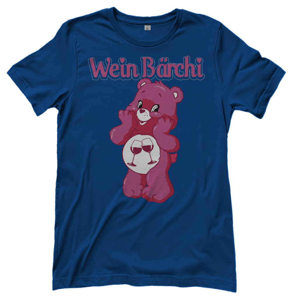 Blaues Wein Bärchi Glücksbärchi Damenshirt mit Weingläßern