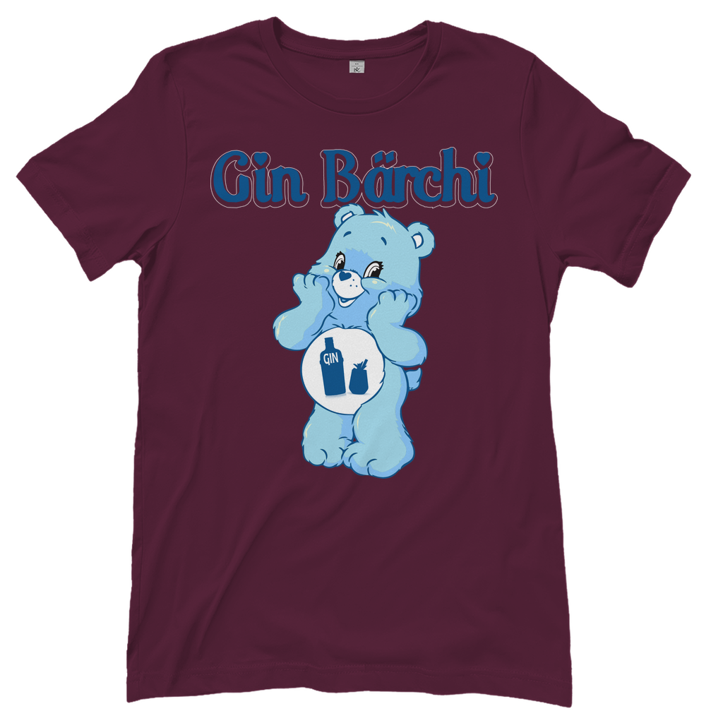 Burgundy Damenshirt mit Gin Bärchi Design mit Gin Flasche und Glas