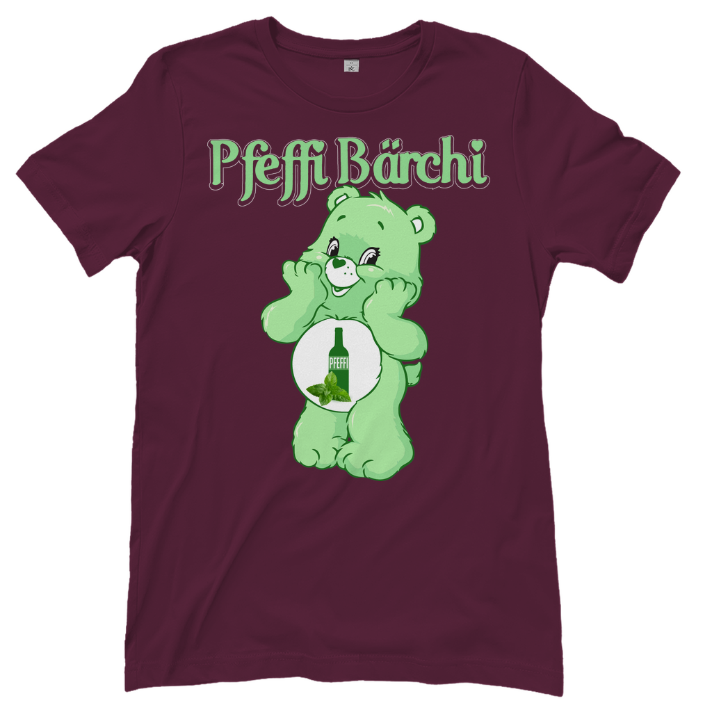 Burgundy Damenshirt mit Pfeffi Bärchi Glücksbärchi Design
