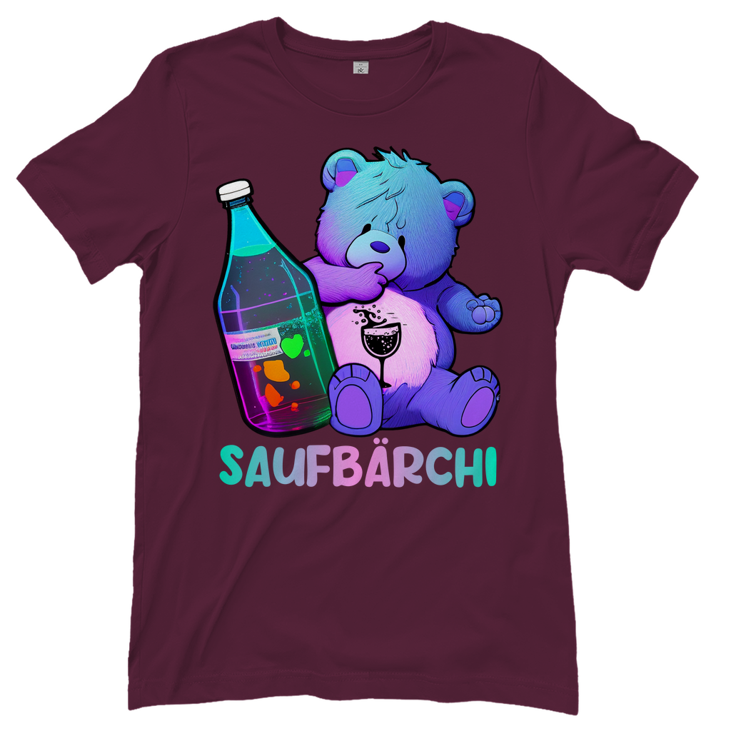 Burgundy Saufbaerchi Damenshirt mit Flasche und Glas