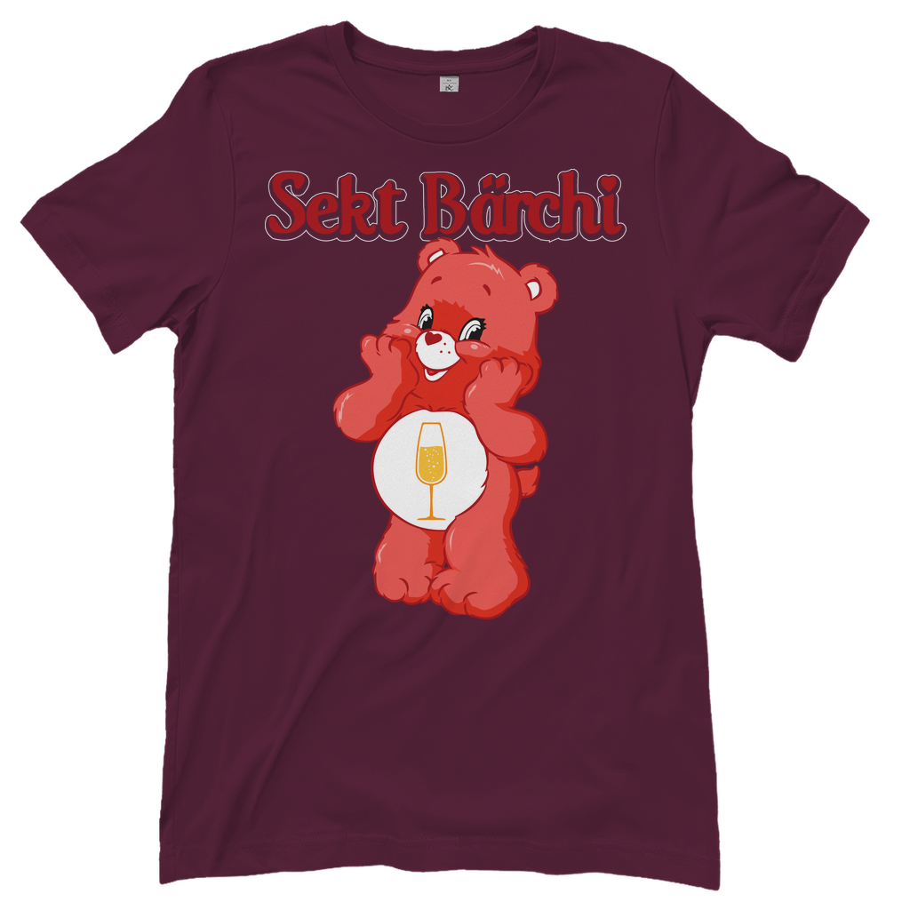 Burgundy Sekt Bärchi Glücksbärchi Damenshirt mit Flasche und Glas