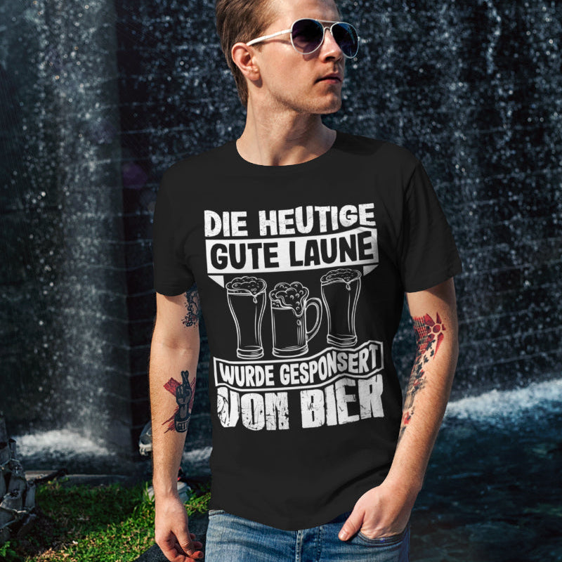 Saufshirt Herren Premium Bio T-Shirt Heute gute Laune gesponsert von Bier