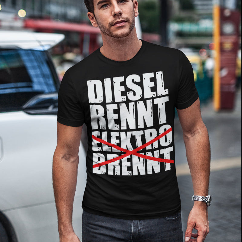 Verbrenner Shirt Männer – Diesel rennt Elektro brennt – Dieselfahrer Auto Spruch