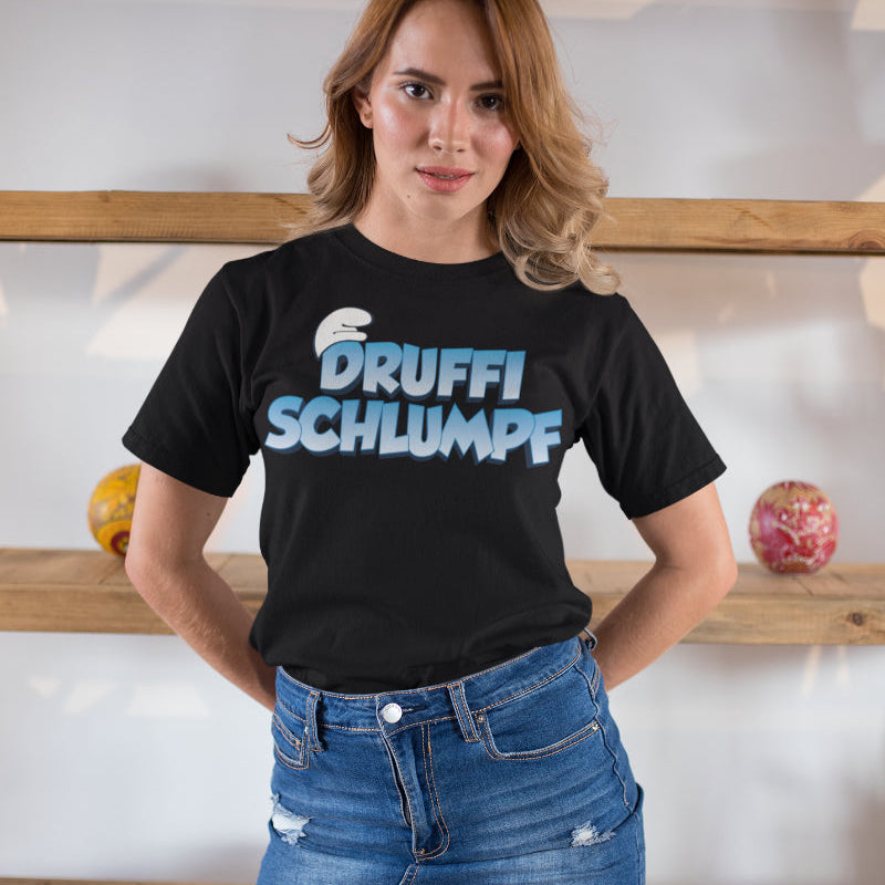 Damen Funshirt Druffi Schlumpf – Lustiges Suffshirt im Zeichentrick Stil