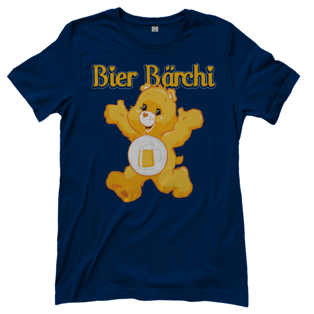 Dunkelblaues Bier Bärchi Glücksbärchi Damenshirt mit Flasche und Glas