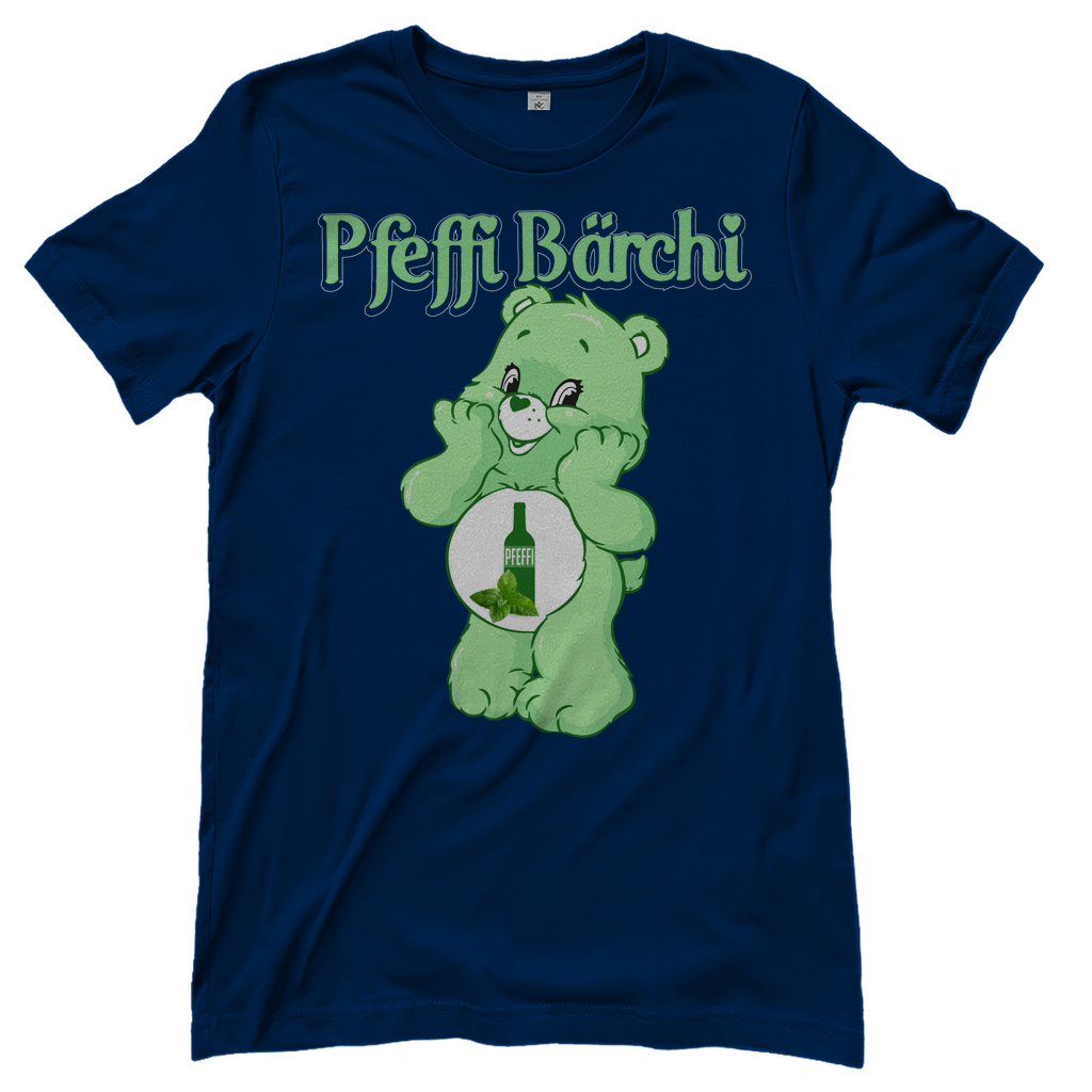 Dunkelblaues Damenshirt mit Pfeffi Bärchi Glücksbärchi Design