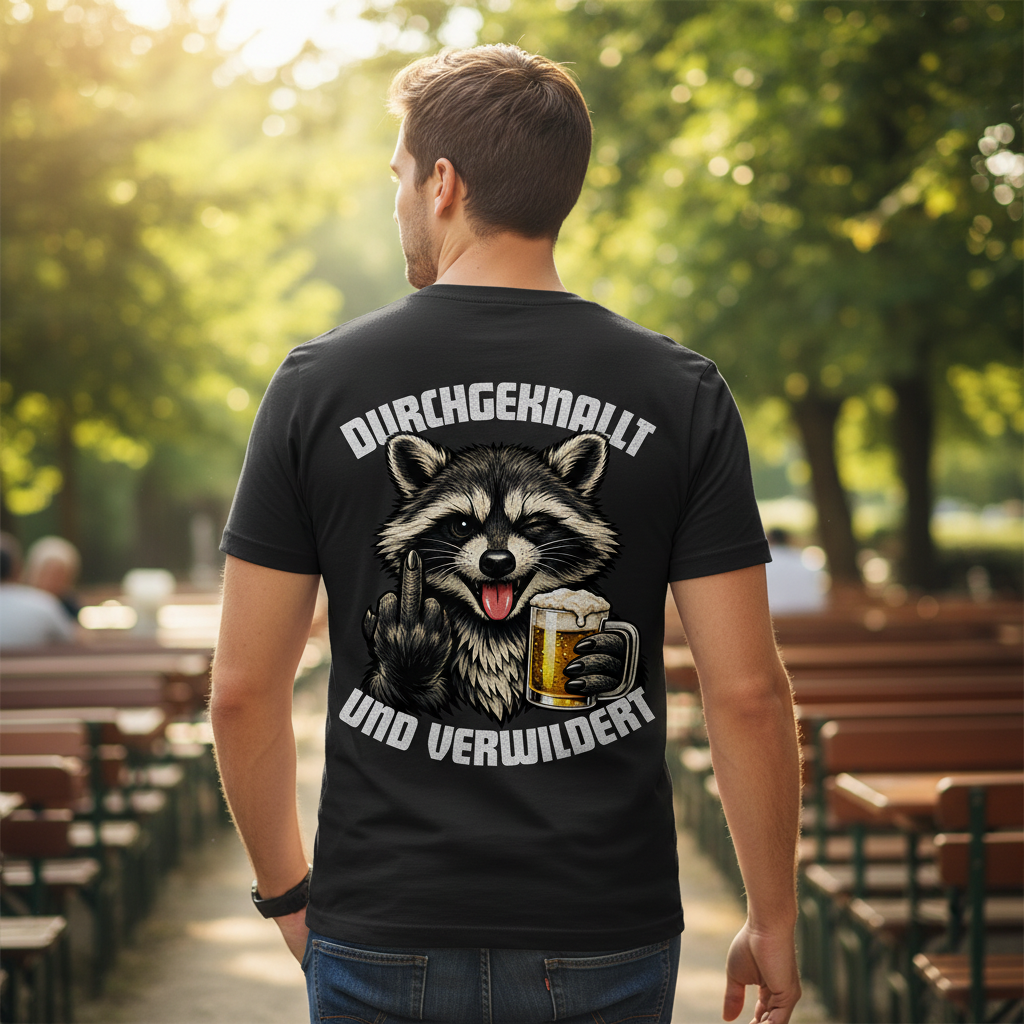 Durchgeknallt und verwildert Bier Mittelfinger Waschbär - Herren T-Shirt