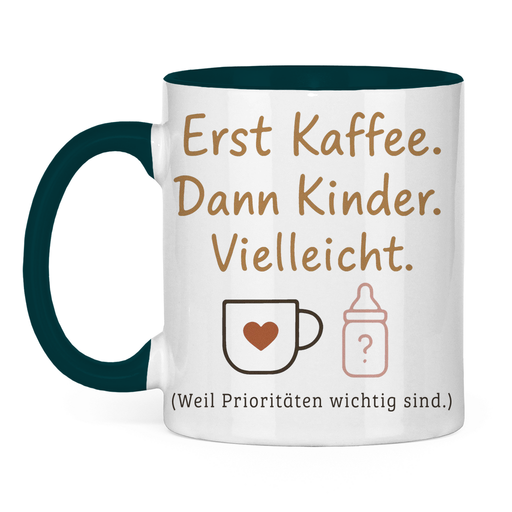 Erst Kaffee dann Kinder zweifarbige Tasse in blau