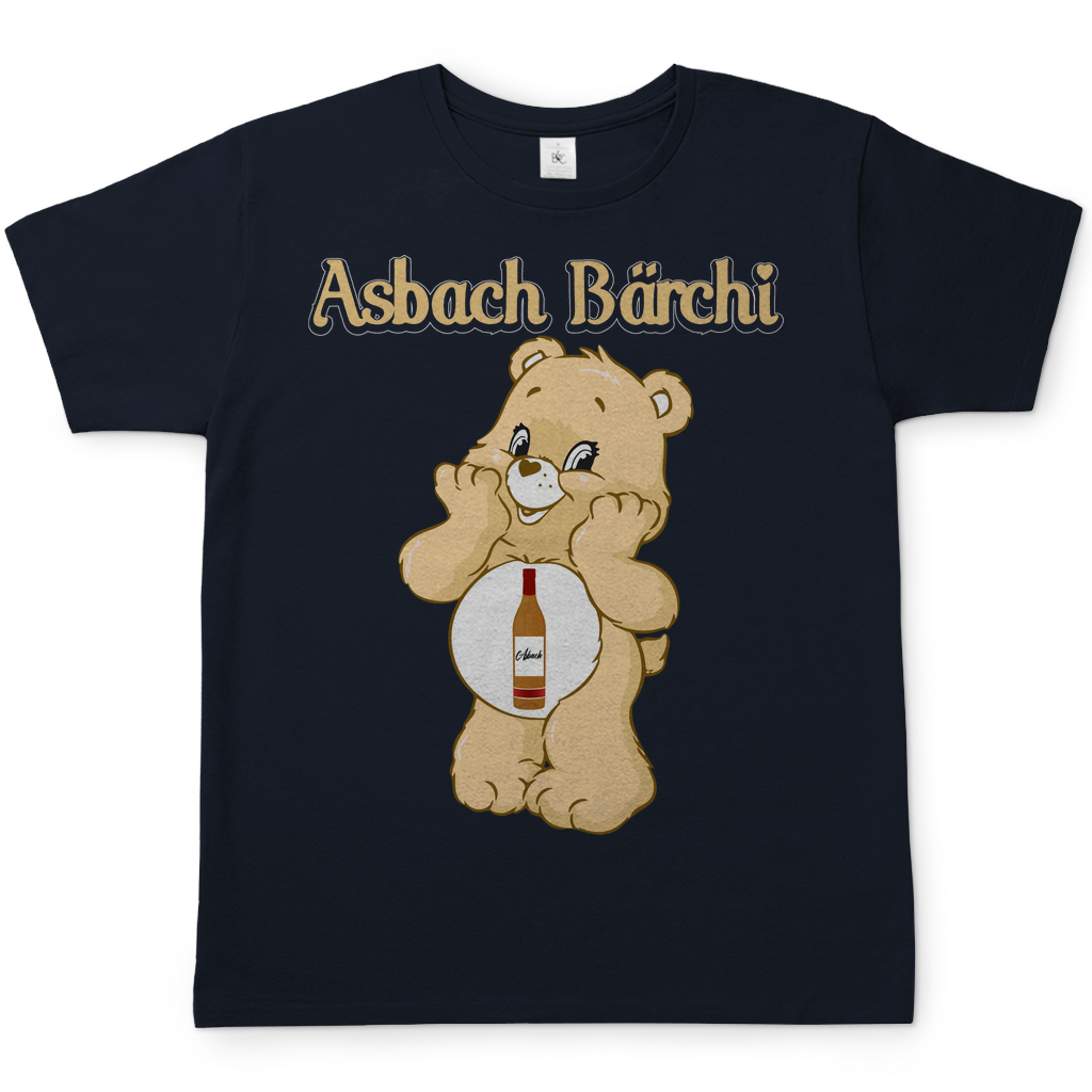 Asbach Uralt Shirt Herren navy blau Glücksbärchis Bär Motiv Weinbrand Alkohol Shirt Frontansicht Baumwolle