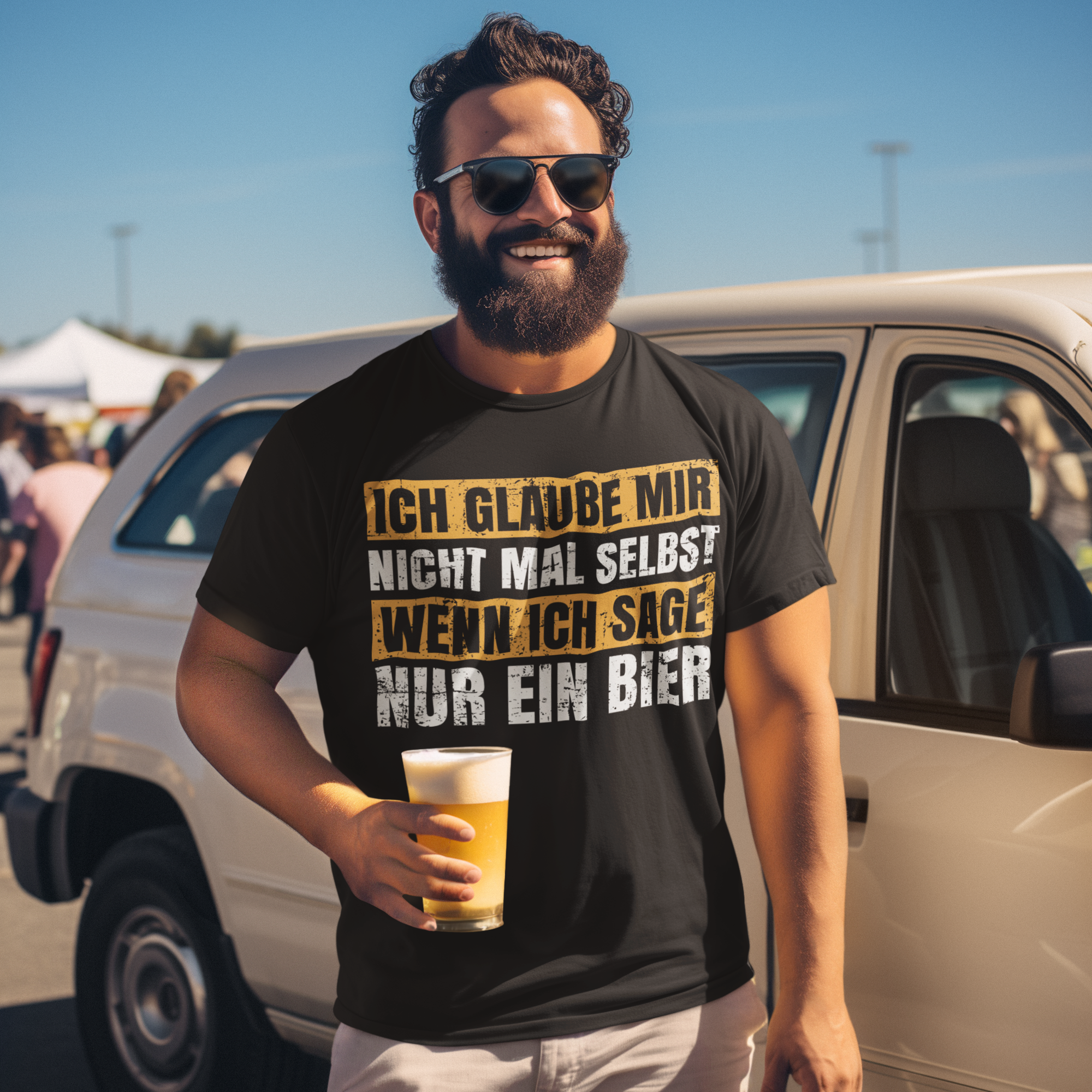 Glaube nicht mal selbst wenn ich sage ein Bier Herren Shirt mit Model