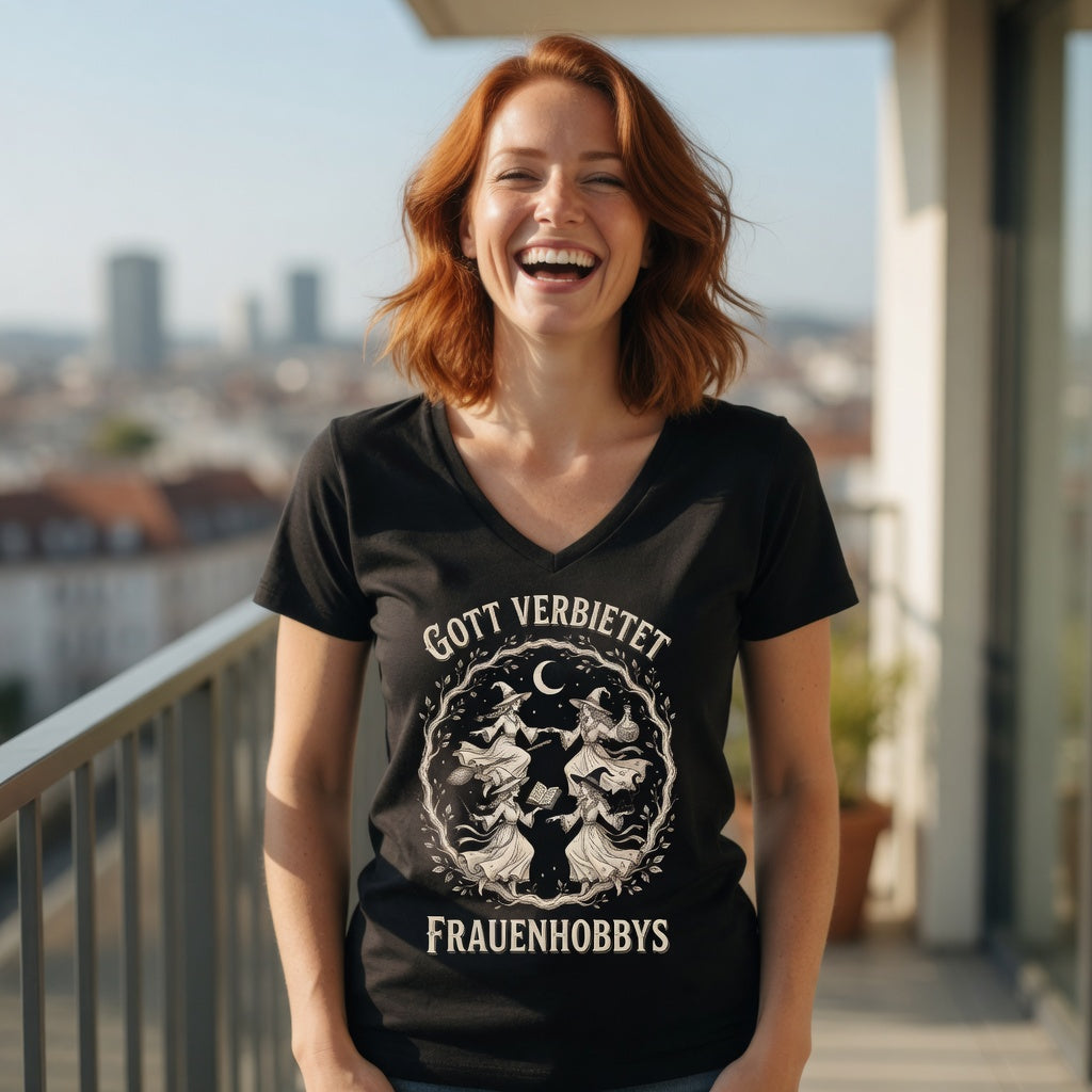 Gott verbietet Frauenhobbys Hexen - Damen V-Neck T-Shirt