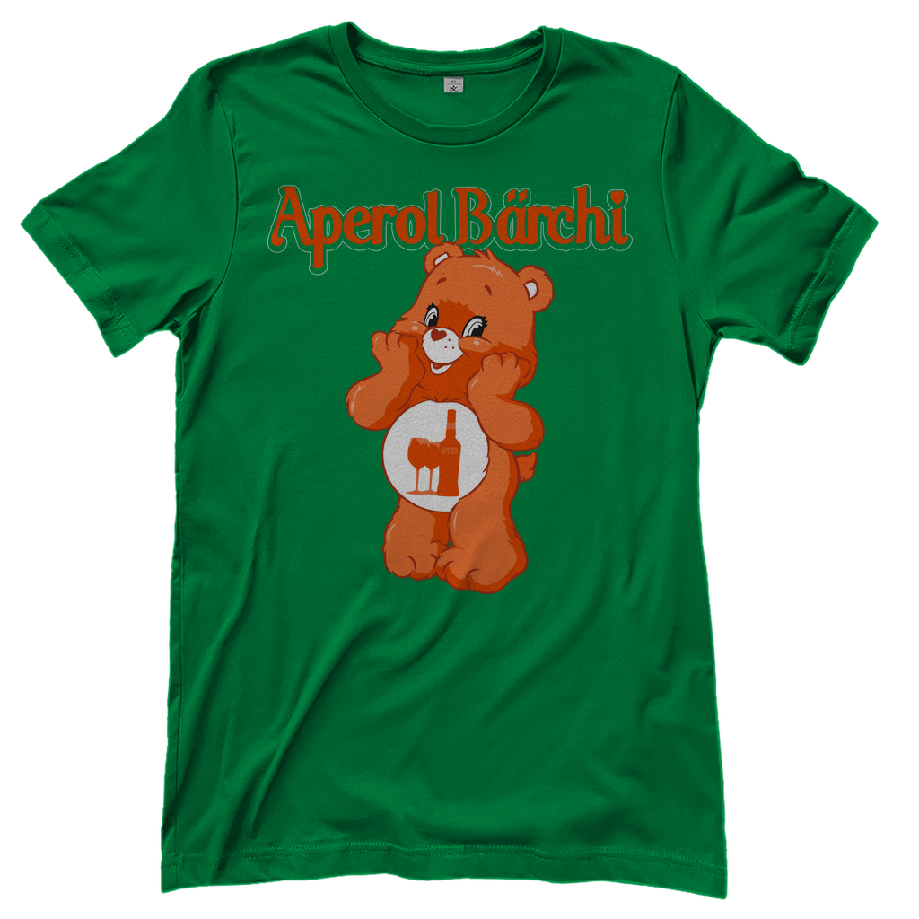 Grünes Aperol Bärchi Glücksbärchi Damenshirt mit Flasche und Glas