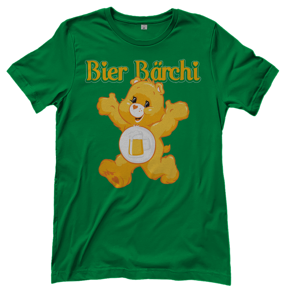Grünes Bier Bärchi Glücksbärchi Damenshirt mit Flasche und Glas
