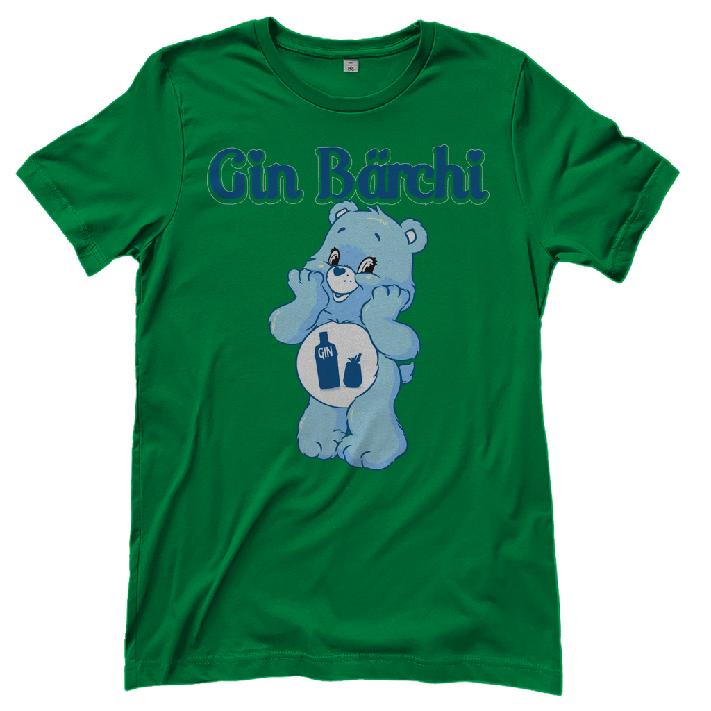 Grünes Damenshirt mit Gin Bärchi Design mit Gin Flasche und Glas