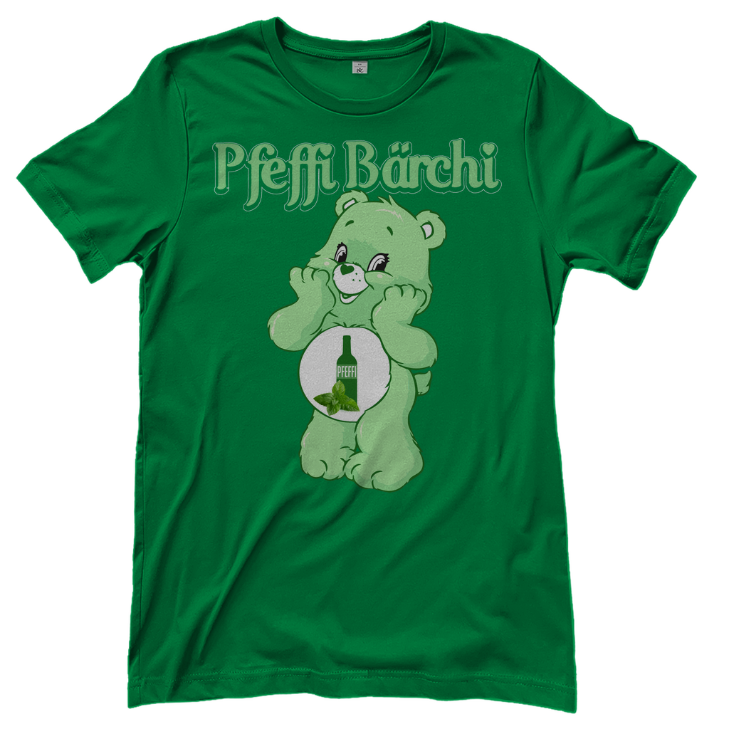 Grünes Damenshirt mit Pfeffi Bärchi Glücksbärchi Design